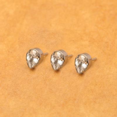 China Cute Titanium Body Jewelry Pin Piercing ASTM F136 Threadless Parts Pear Shape Clean Color Zircon Jewelry for sale