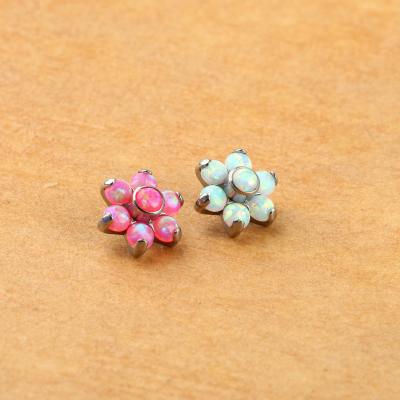 China Fashionable Opal Flower Piercing Cabochon Titanium and Opal Petal Piercing Internally Thread Parts 6 Jewelry ASTM F136 for sale