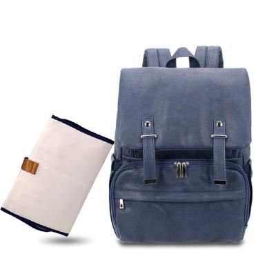 China Multifunctional Pure Color Blue Customize PU Eco Leather Multifunctional Travel Baby Diaper Bags For Mother for sale