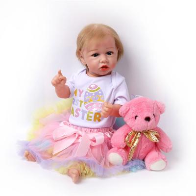 China Changeable Clothing 22 Inch Cute Silicone Vinyl Reborn Doll For Girl Blonde Hair Princess Toddler Dolls Babies Toys For Kids Birthday Christmas Gift for sale