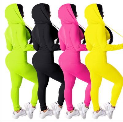 China QUICK DRY Long Sleeve Bodycon Solid Color Wide Leg Hoodie Women Sets Long Pants Autumn Two Piece Sets Casual for sale