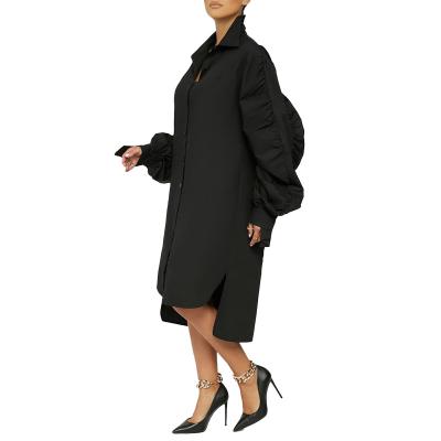 China New Sustainable Long Sleeve Lapel Pleated Loose Shirt Plus Size Women's Dresses for sale