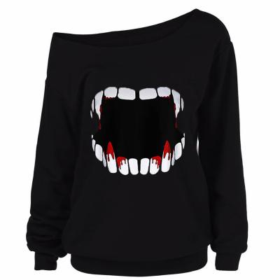 China Halloween Viable Printed Off Shoulder Slope Fall Long Sleeve Women's Plus Size Plus Size Top Clothing for sale