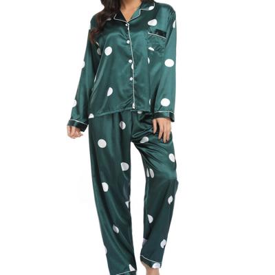 China 2021 Autumn Flower Print Women's QUICK DRY Pajamas Set Ice Silk Soft Touch Long Sleeve and Long Pants Suit Sleepwear Elegant Home Clothes for sale