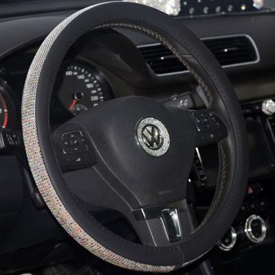 China Same Cut Rhinestone Gem Stone Car Steering Wheel Cover with Leather PU Crystal Rhinestones for sale