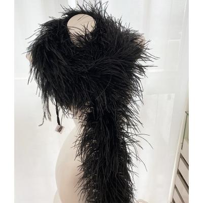 China Festival Costumes Wholesale Thick Fluffy Ostrich Feather Scarf 8ply Boa Trimming 2 Meters Long For Performance Wedding Party Dress for sale