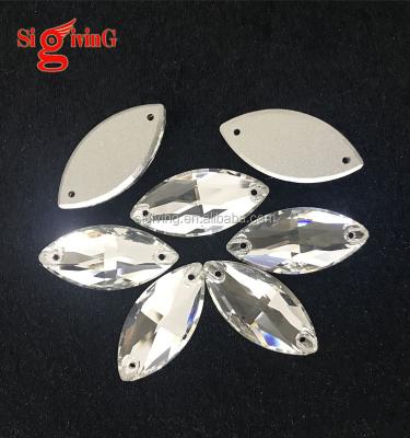 China Cut Navette Stones Crystal Clear Back 15x32mm Big Plus Flat Edge Pointed For Sew On Rhinestone Competition Costume Embroidery for sale