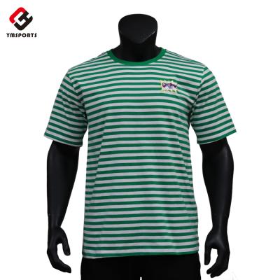 China Wholesale Men's Green Texture Anti-Shrink Printing 100% Cotton Oversize Anti-Shrink Short Sleeve Striped T-Shirt OEM Custom Design Logo for sale