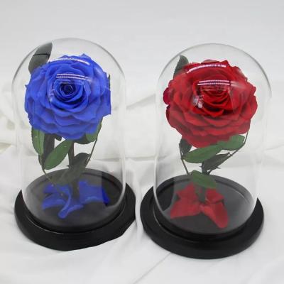 China Wedding Gift Handmade Preserved Flowers Unique Preserved Rose in Glass for Dome Anniversary Gift for sale