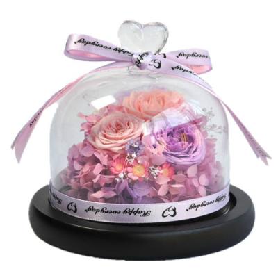 China Mothers Day Preserved Flowers Unique Preserved Rose In Glass For Dome Birthday Gift for sale