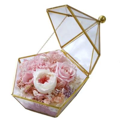 China Wedding Gift Wholesale Home Decor Geometric Glass Vase Preserved Roses and Flowers in Glass for sale