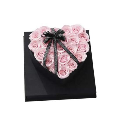 China Luxurious Gifts Rose Preserved Flower Box Eternal Rose Black Gift Box Wedding Gift Heart for sale