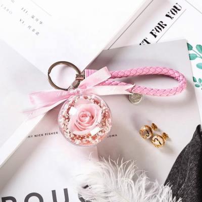 China Wedding Gift Wholesale Yunnan Handmade Gift Idea Preserved Flower Rose Key Chain for sale