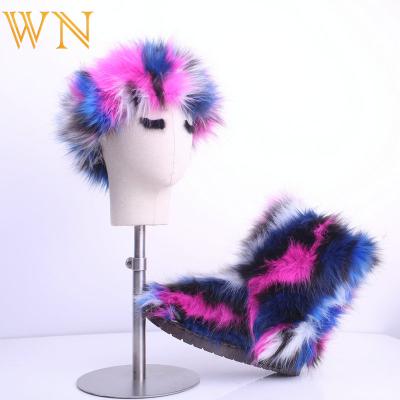 China USA EUR fashion hotsale faux fox sheep fur shoes winter colored warm Anti-odor and headwear women faux fox fur boots with headbands sets for sale