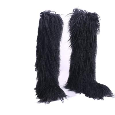 China Fluffy Anti-Smell Winter Over The Knee Thigh High Boots Women Fashion Faux Fox Raccoon Fur Shoes For Ladies Long Plush Tube Warm Flat Boots for sale