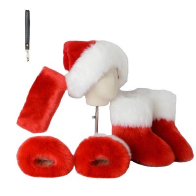 China 2022 New Year Fashion Anti-Smell Boot Handbag Purse Sleeve Custom Colorful Xmas Headbands Casual Faux Fur Boots Set For Women for sale