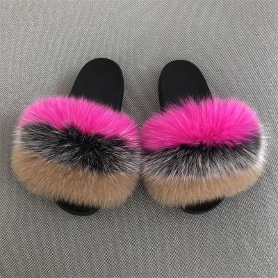 China Real Fox Fur Slipper Fashion Fox Raccoon Fur Sliders Holiday Women Kids Sandals Outdoor Indoor Fluffy Shiny Color Custom Made Anti-slippery Mix for sale