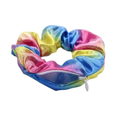 China Fashion Colorful Zippers Pockets Invisible Elastic Scrunchies Polyester Ties Scrunchie Hair Accessories Secret Pocket With Zipper for sale