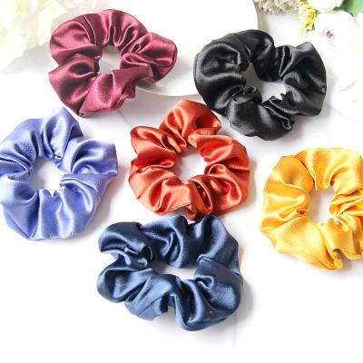 China Fashion Bright Satin Scrunchies Solid Color Solid Color Hair Silk Elastic Rubber Tie Bands Women Girls Ponytail Holder Hair Rope Accessories for sale