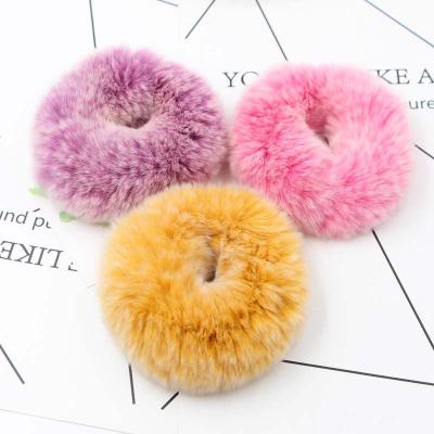 China Real Hairy Hairband Rabbit Fur Hair Band Acessories/Hair Bands Ponytail Holder Girls Faux Fur Rubber Elastic Hair Scrunchies for sale