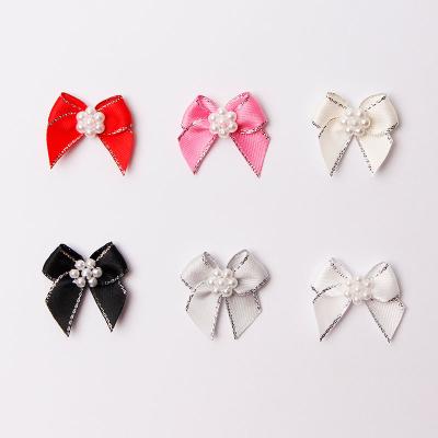 China Small Size Hair Accessories Satin Ribbon With Pearl Bow Flower Craft Decoration For Cloth Hats DIY Handwork Party Decoration for sale