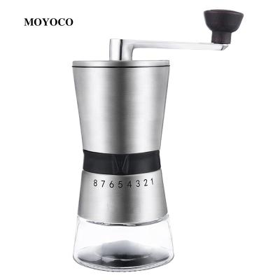 China 2021 Moyoco Amazon Top Seller High Quality 304 Stainless Steel Car Burr Manual Hand Coffee Grinder With Glass Jar for sale