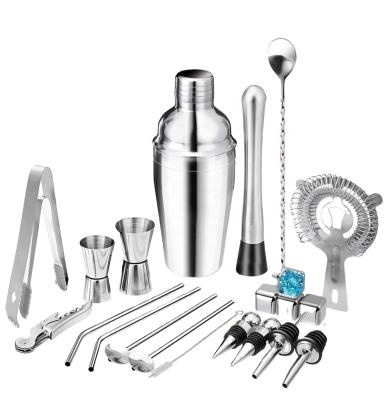 China Viable 22 in 1 Professional Bartender Kit Bar Accessories Jigger Stainless Steel Barware Tools Gift 25 oz Cocktail Shaker for sale