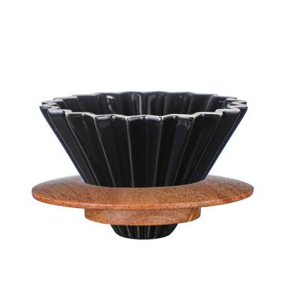 China MYC Dropshipping Viable Ceramic Coffee Dripper With Wooden Tray V60 Coffee Filter Cups Amazon Product Kitchen Accessories for sale