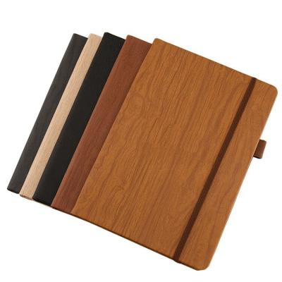 China Customized Paper Agenda Eco-friendly Logo Notebook Diary Notebook Office Wood Texture Cover with Elastic Band for sale