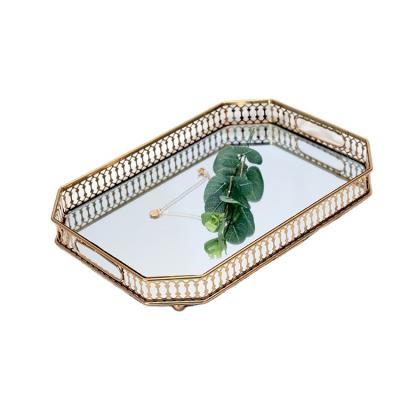 China Sustainable Square Metal Tray Golden Mirrored Tray Mirror Tray For Home Decor for sale