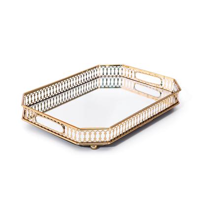 China Lularine Nordic Viable Square Metal Tray Cosmetic Jewelry Storage Box Home Decoration Jewelry Display Mirror Tray for sale