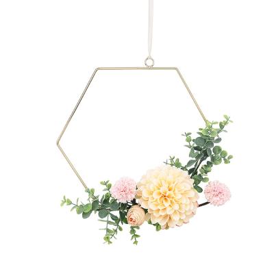 China European Nordic Elegant Non-toxic Christmas Wire Ring Gold Metal Hanging Garland Home Decoration Accessory Round for sale