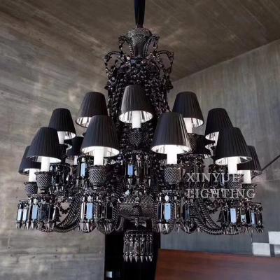 China Black Crystal Chandelier Pendant Shade 2Layer 18 Pendant Light Modern Black European Style Living Room Chandelier for sale