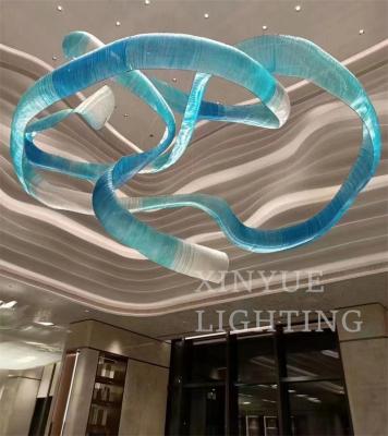 China Modern Design Large Modern Decoration Project Custom Luxury For High Ceilings LED Hotel Glass Chandelier for sale