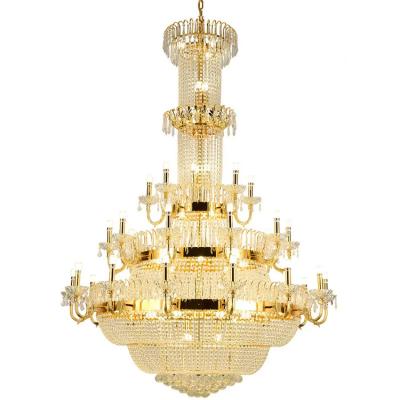 China Large Chandelier Candle Lamp Retro Museum Architecture Crystal Pendant Light Traditional Gorgeous Gold Crystal High Ceiling Chandelier for sale