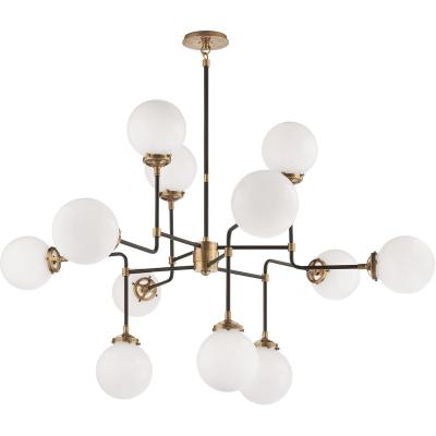 China Modern 12 Inch Hand-rubbed Antique Brass Chandelier Ceiling Light 47 Inch in White Murano Glass Pendant Light for sale