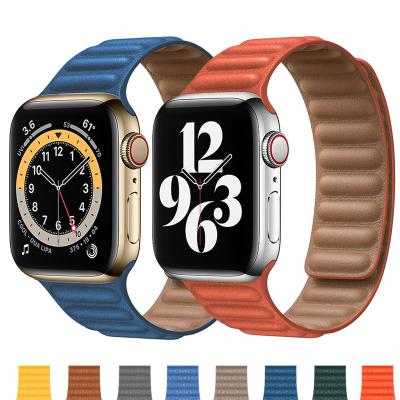 China Quick Release Magnetic Leather Strap For Apple Watch 38 40 42 44 Mm Black And Orange Bands With Iwatch Series7 Watches Se 5 4 3 for sale