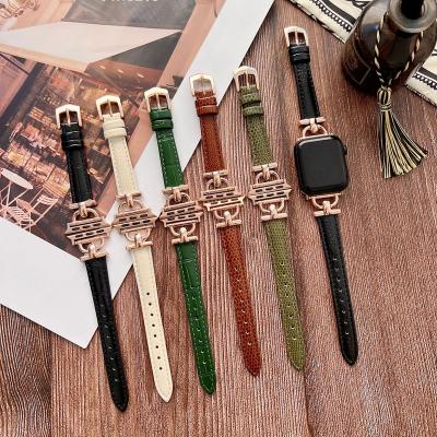 China 2022 New Charming Women Gold Buckle Genuine Leather Lizard Pattern Genuine Leather Watch Band For Apple Watch Strap For Iwatch 7 6 5 38mm 40mm 44mm for sale