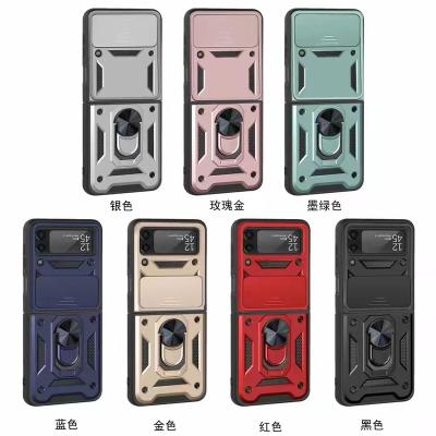 China Shockproof Shockproof Ring Push Window Folding Phone Case With Bracket For Samsung Z Flip 3 TPU+PC+Metal Phone Case for sale