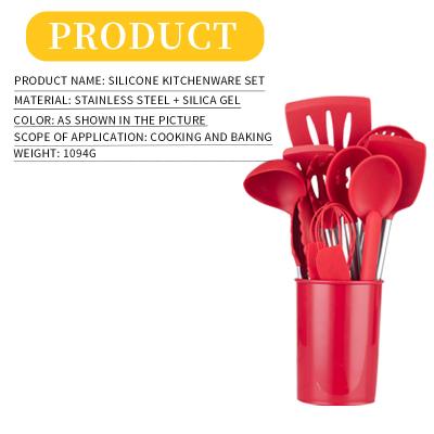 China Viable Hot Selling Red Silicone Kitchenware Set With Bucket Cookware With 14 Pieces Stainless Steel Silicone Kitchenware for sale