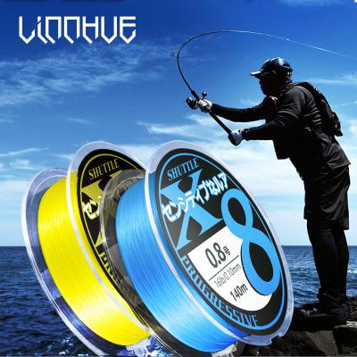 China Wear resistance ; Strong Tension LINNHUE Braid WX8 140M 8 Stand Multifulament PE Line 15 Yarn 18 20 22 28 40 50 60 70LB Carp Fishing Line Soft Fishing Line for sale