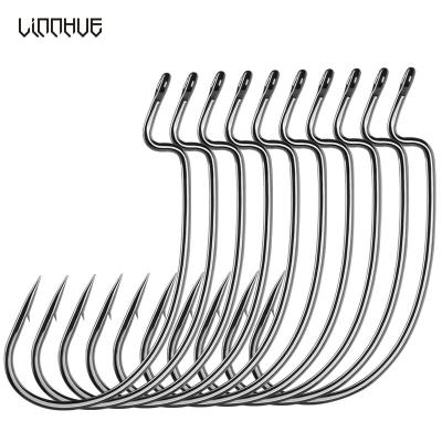 China LINNHUE 10pcs Carbon Steel Fishhook Barbed Bass Big Crank Hook Jigging Feed Head Crank Hook For Soft PESCA 1#/2#/3#/4#/5#/6# Lure Fishing primer for sale