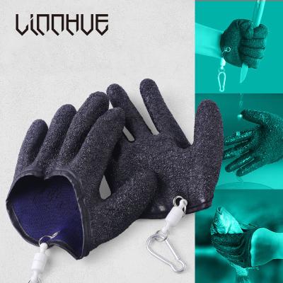 China LINNHUE Latex Fishing Glove Tool Non Slip Outdoor Latex With Magnet Latex Protect Right Left Puncture Fishing Gloves for sale