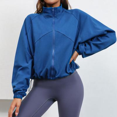 China Custom Logo Fitness Gym Sports Yoga Shirts Cotton QUICK DRY Polyester Zipper Tops Sportswear Workout Women Zip Up Fitness Jacket for sale