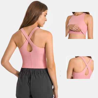 China Women's Plus Size Breathable Gym Fitness Running Shockproof Top T-shirts Gym Wear Spandex Crop Bra Thin Strap Sports Bra for sale