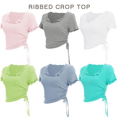 China Breathable Womens Sports Shirt Solid Color Cotton T-shirt Short Sleeve Running Top Tee for sale