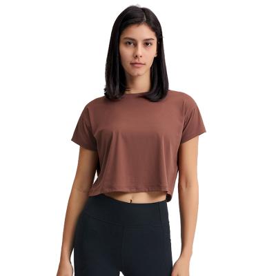 China Amazon Breathable Hot Sales Women Short Sleeve Crop Top Breathable Quick-drying Loose Running Sports T-Shirt for sale