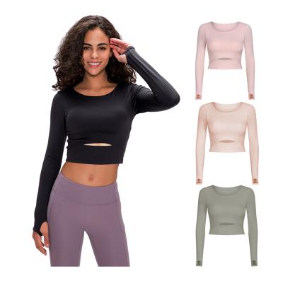 China Hot Sales Breathable Slim Fit Crop Top Front Cutout Long Sleeve T-shirt Women Activewear for sale