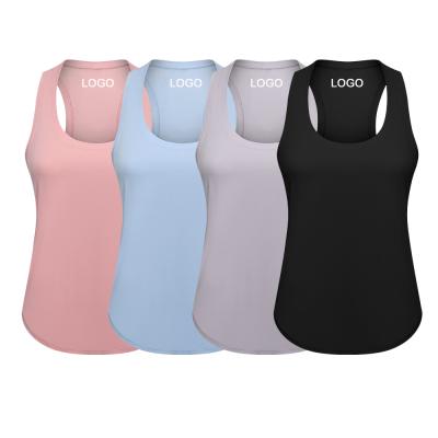 China 2022 Breathable Fitness Clothing Loose Beach Top Women Logo Custom Gym Vest Active Wear Workout Sports Tank Tops for sale