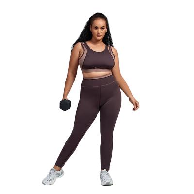 China Breathable Women's Large Sports Bra L-4XL Workout Clothing 2 Pcs Fitness Suit Gym Wear Ladies Plus Size Activewear Yoga Sets for sale